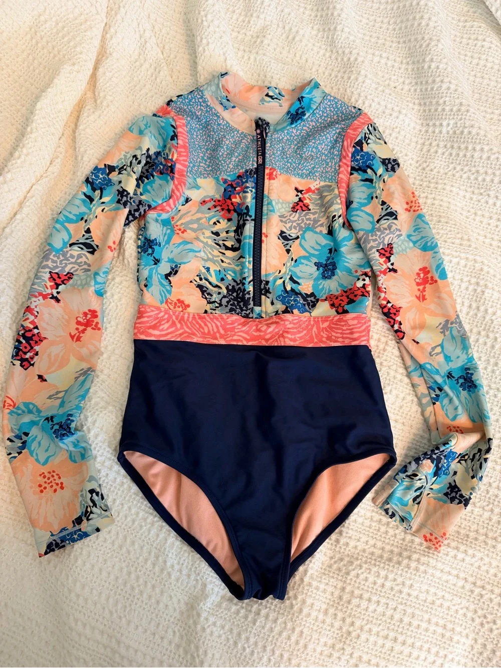 Athleta Girl Long Sleeve One-Piece Swimsuit - Navy & Floral